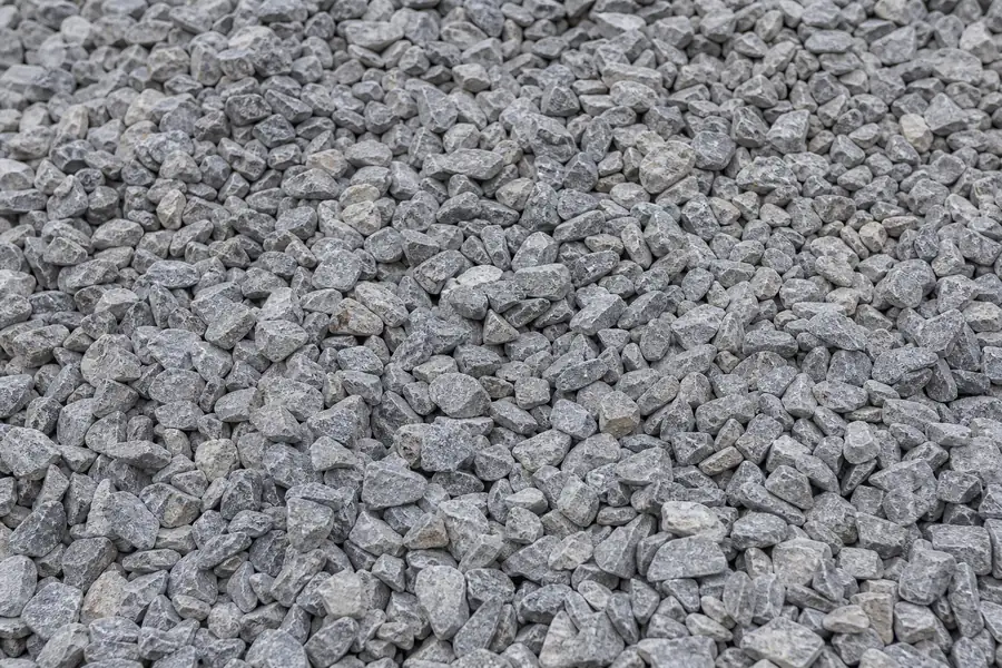 Pile of washed #57 limestone with angular 3/4 to 1 inch stones