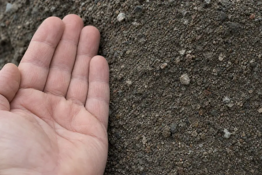Screenings texture beside a hand for scale